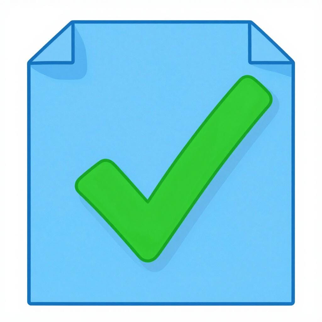 A blue document with a large green checkmark on top of it.