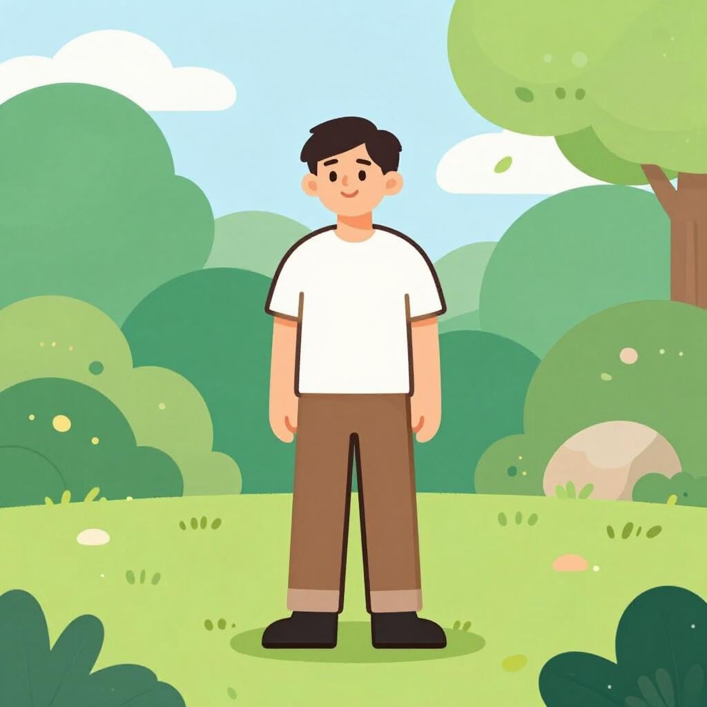 A single person standing confidently in a bright, colorful setting.