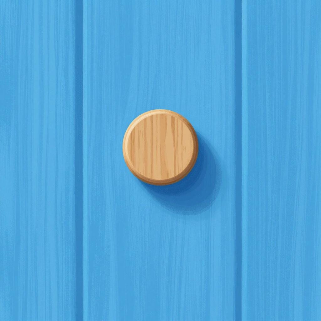 A single wooden peg sticking out from a flat blue wall.