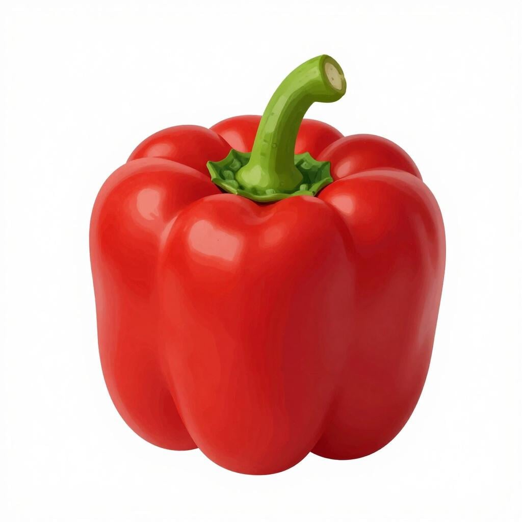 Um pimentão vermelho brilhante e vibrante sobre uma superfície de madeira limpa.