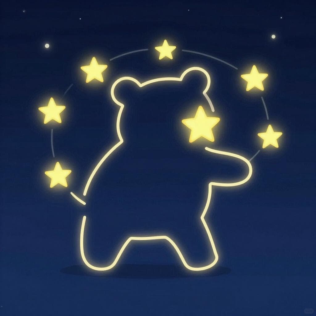 A night sky showing stars connected by thin glowing lines to form the shape of a bear.
