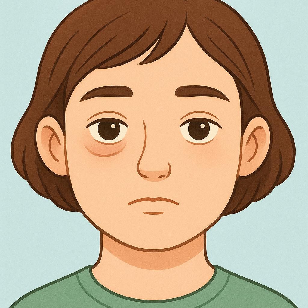 A close-up illustration of a face showing noticeable, slight swelling or puffiness directly beneath one eye.