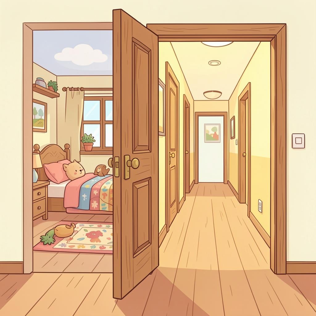 An open doorway showing a connection between two different rooms in a house.