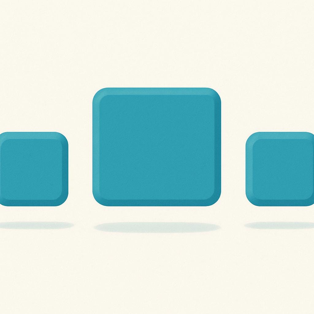 A storybook illustration showing three simple colored blocks in a row. The middle block, representing the penultimate syllable, is noticeably larger and highlighted.