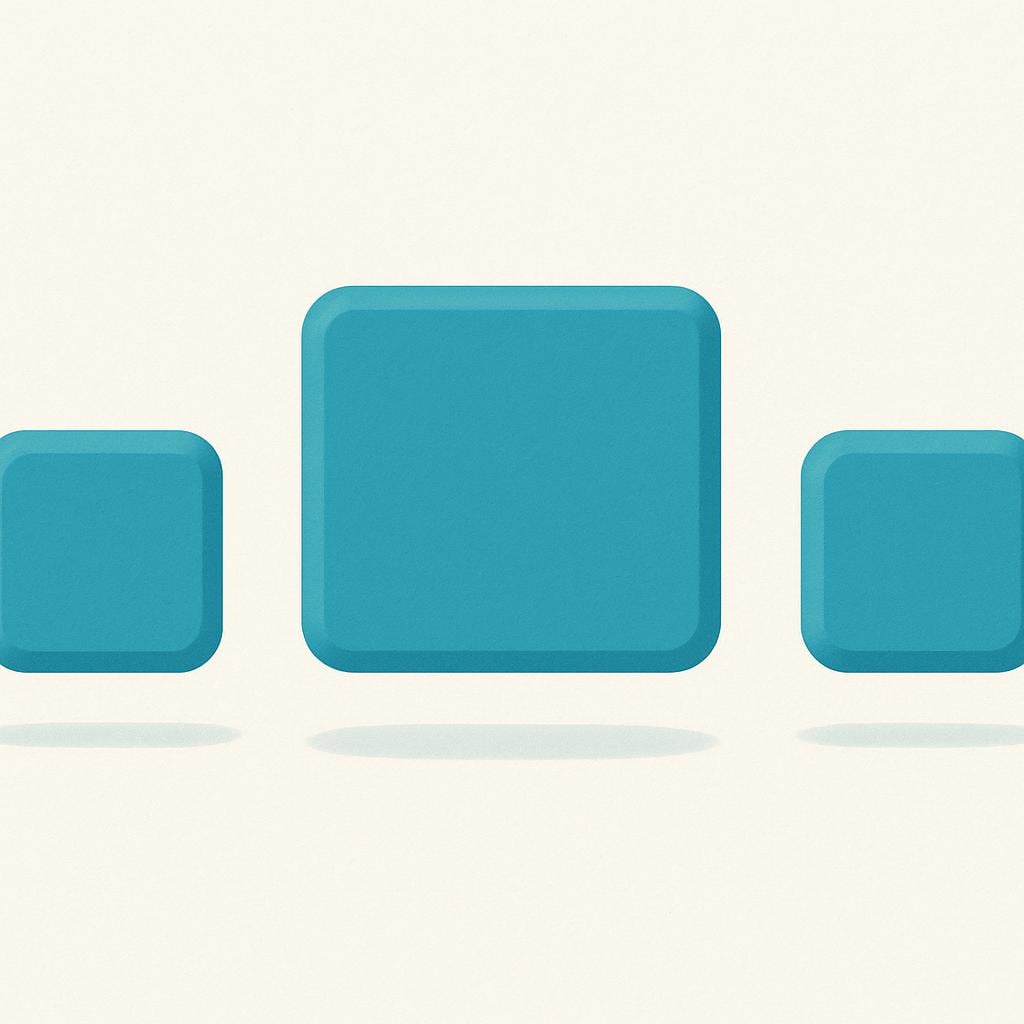 A storybook illustration showing three simple colored blocks in a row. The middle block, representing the penultimate syllable, is noticeably larger and highlighted.