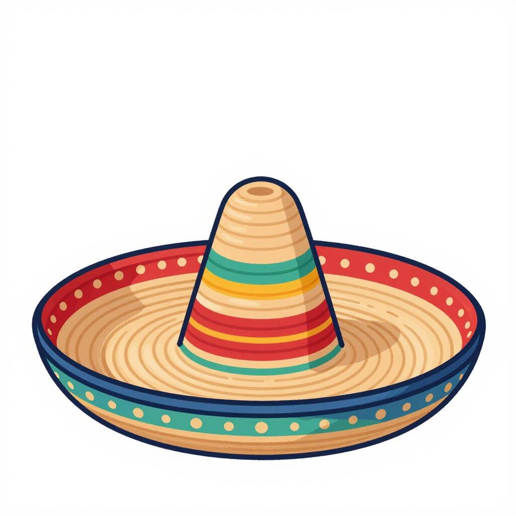 A vibrant traditional Mexican sombrero with colorful embroidery and a woven pattern.