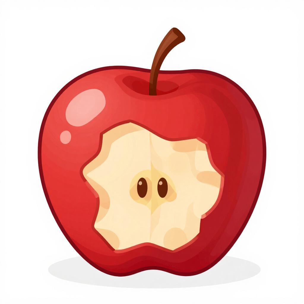 A bright red apple with a single bite mark taken out of its side.