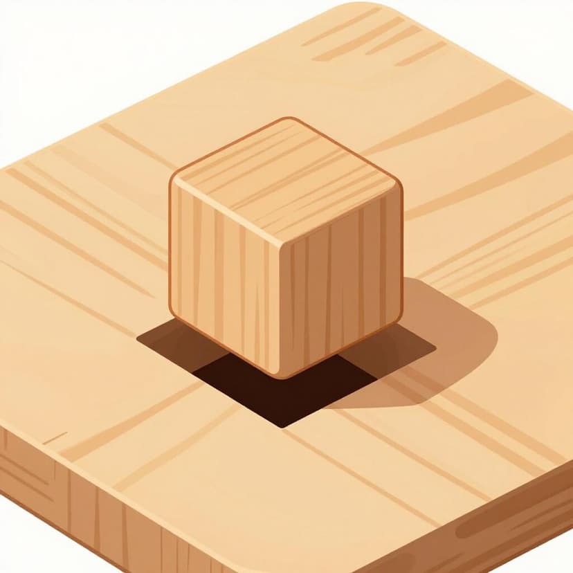 小さな四角い木片が、より大きな木製の土台の四角い穴にぴったりとはまっている様子。