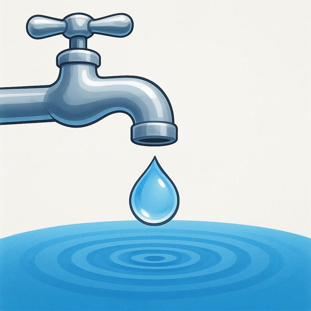 A single water droplet falling from a faucet into a pool, representing a short unit of time passing.