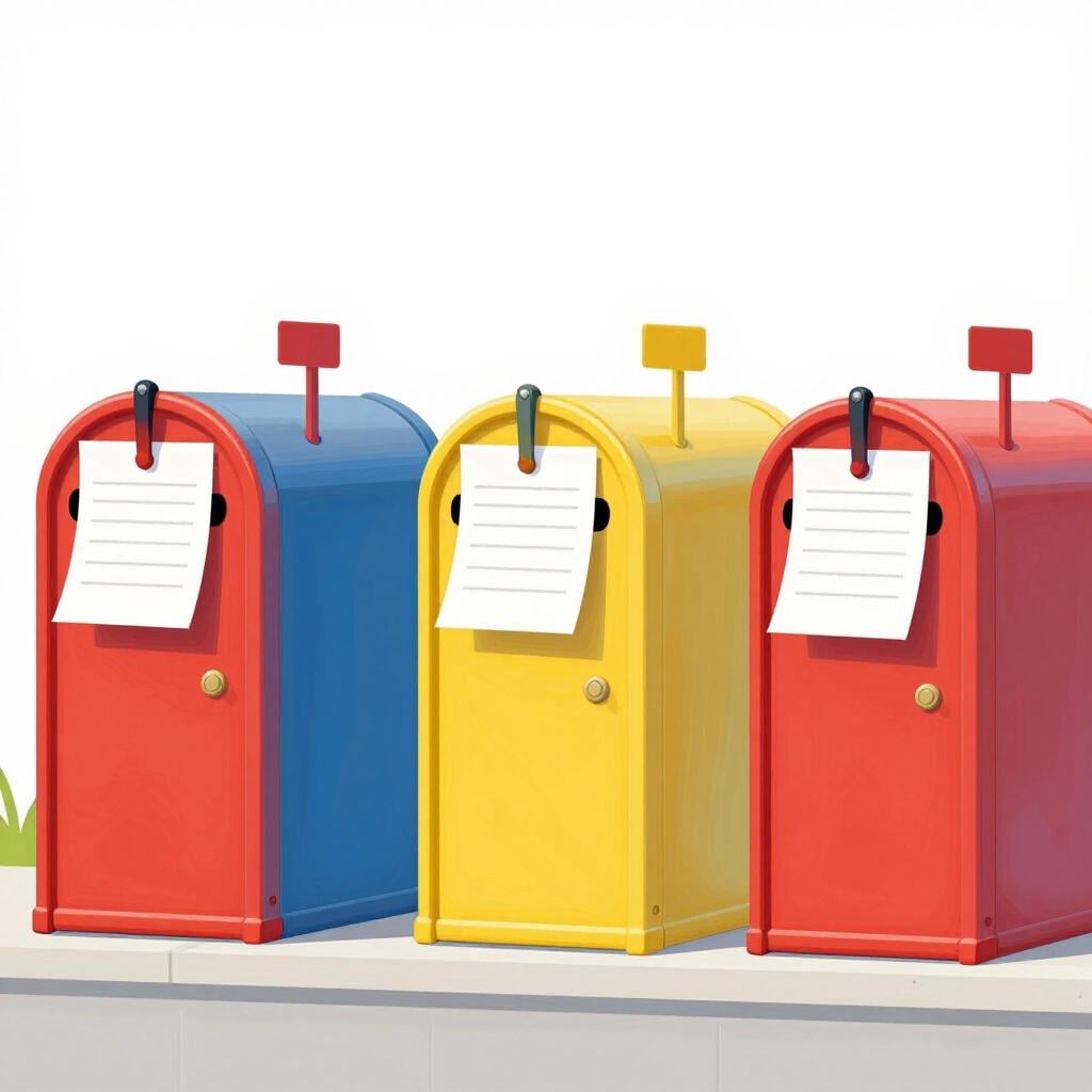 A stack of identical printed papers being distributed into several different mailboxes.