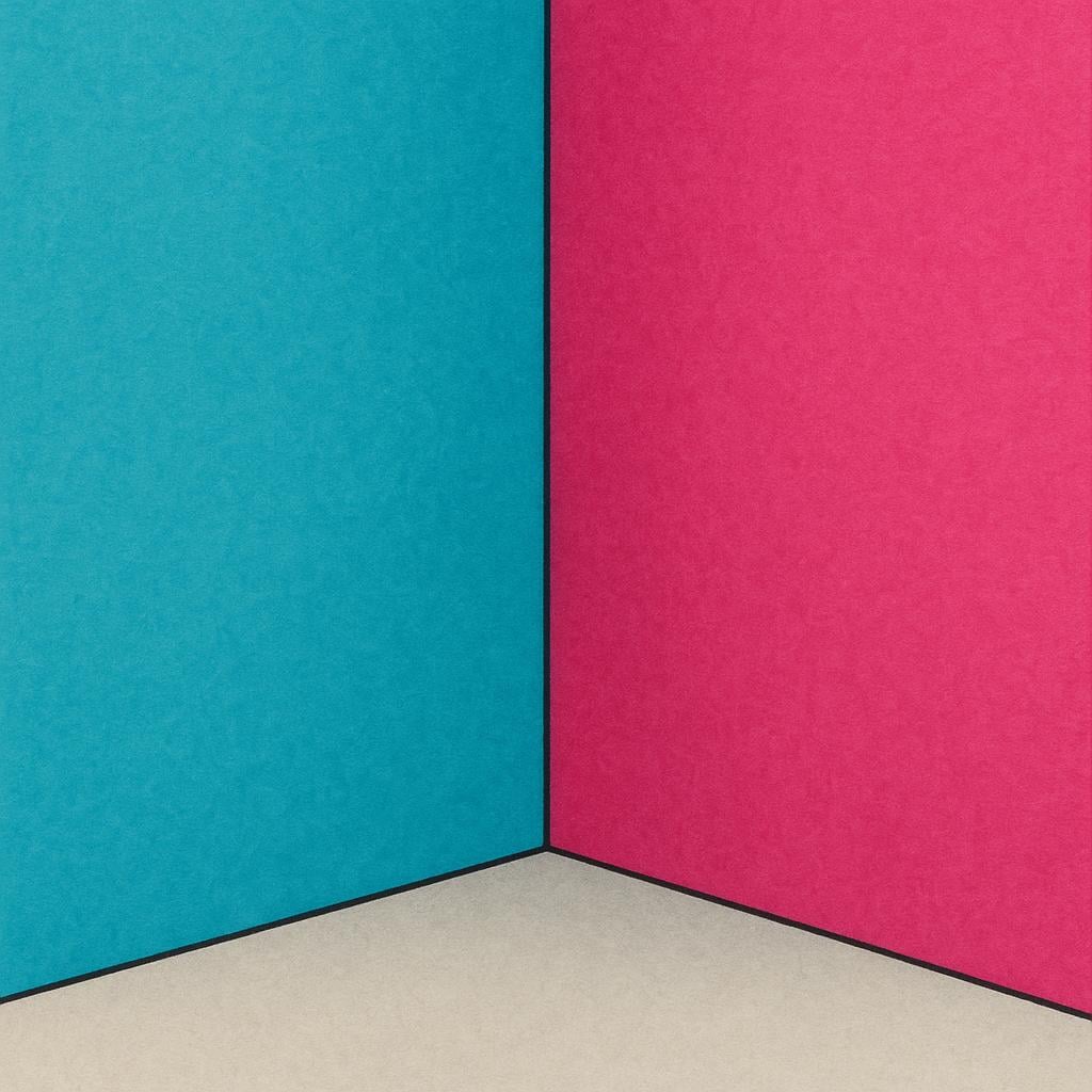 A simple illustration showing the sharp internal angle where two brightly colored walls meet, forming an empty corner.