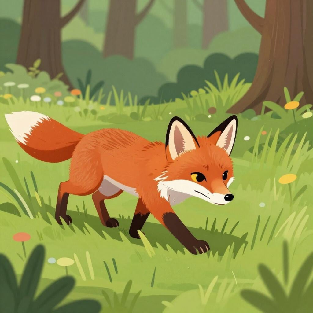 A fox stealthily moving through tall grass, tracking something in the distance.