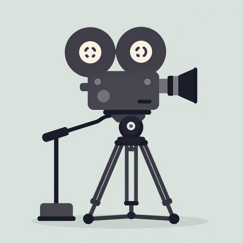 Un cinéaste regardant à travers le viseur d'une caméra de cinéma professionnelle sur un trépied.