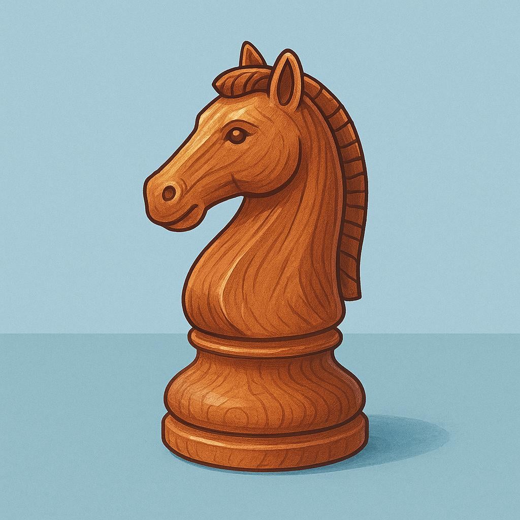 A single, polished wooden chess knight piece standing alone.