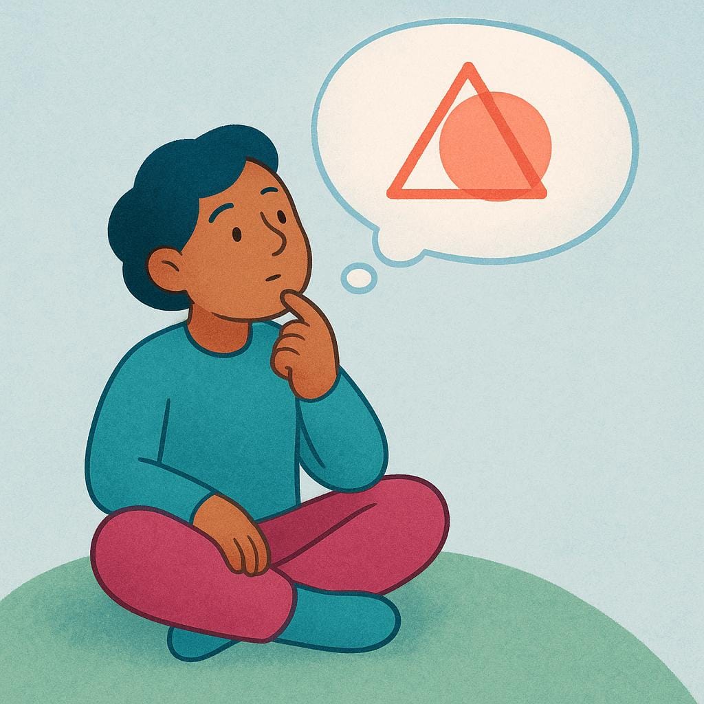턱을 괴고 앉아 깊은 생각에 잠긴 사람을 단순화한 삽화. 머리 위에는 추상적인 기하학적 입방체 하나가 담긴 커다란 스타일화된 생각 풍선이 떠 있어, 그 사람이 고려하고 있는 제안을 나타냅니다.
