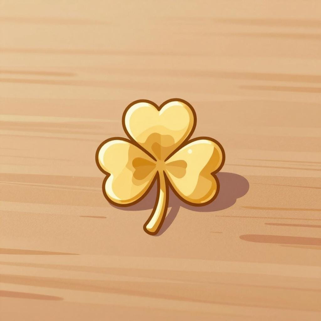 A shiny gold four-leaf clover charm on a simple string.