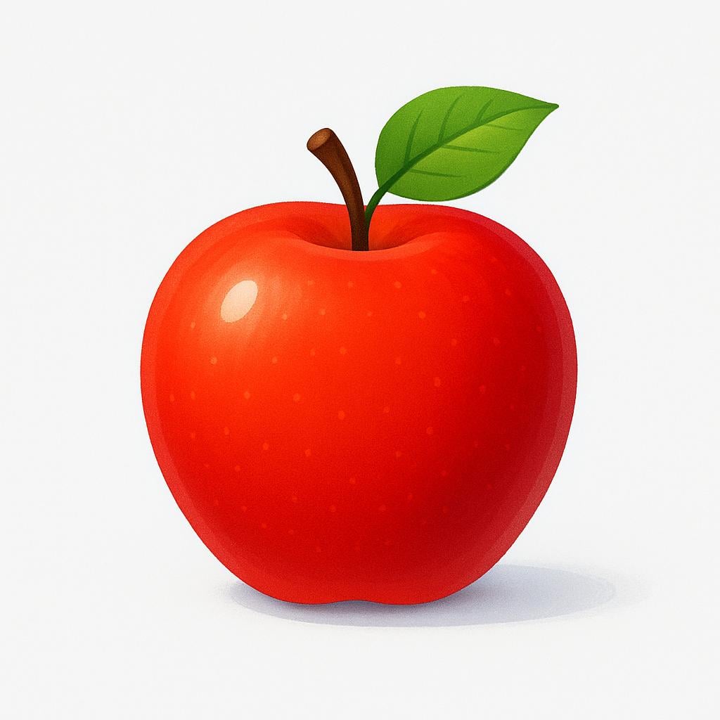 A bright red apple depicted in a simple, storybook illustration style.