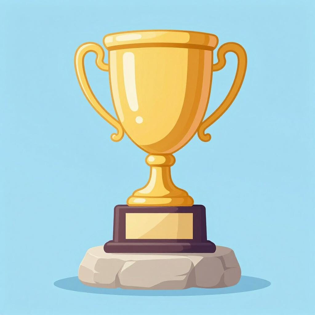 A bright gold trophy sitting firmly on a solid stone pedestal.