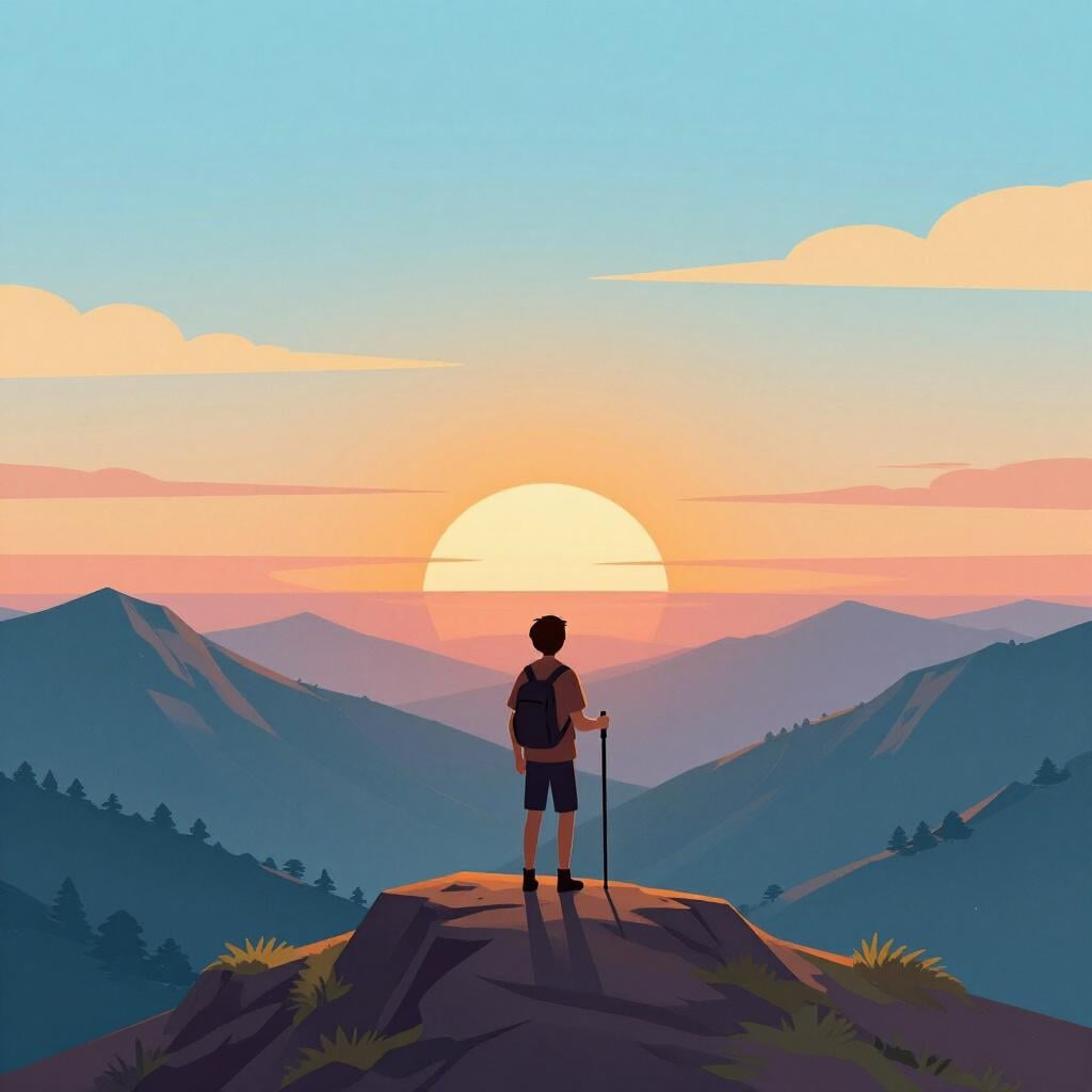 A beautiful view at the top of a mountain after a long hike.