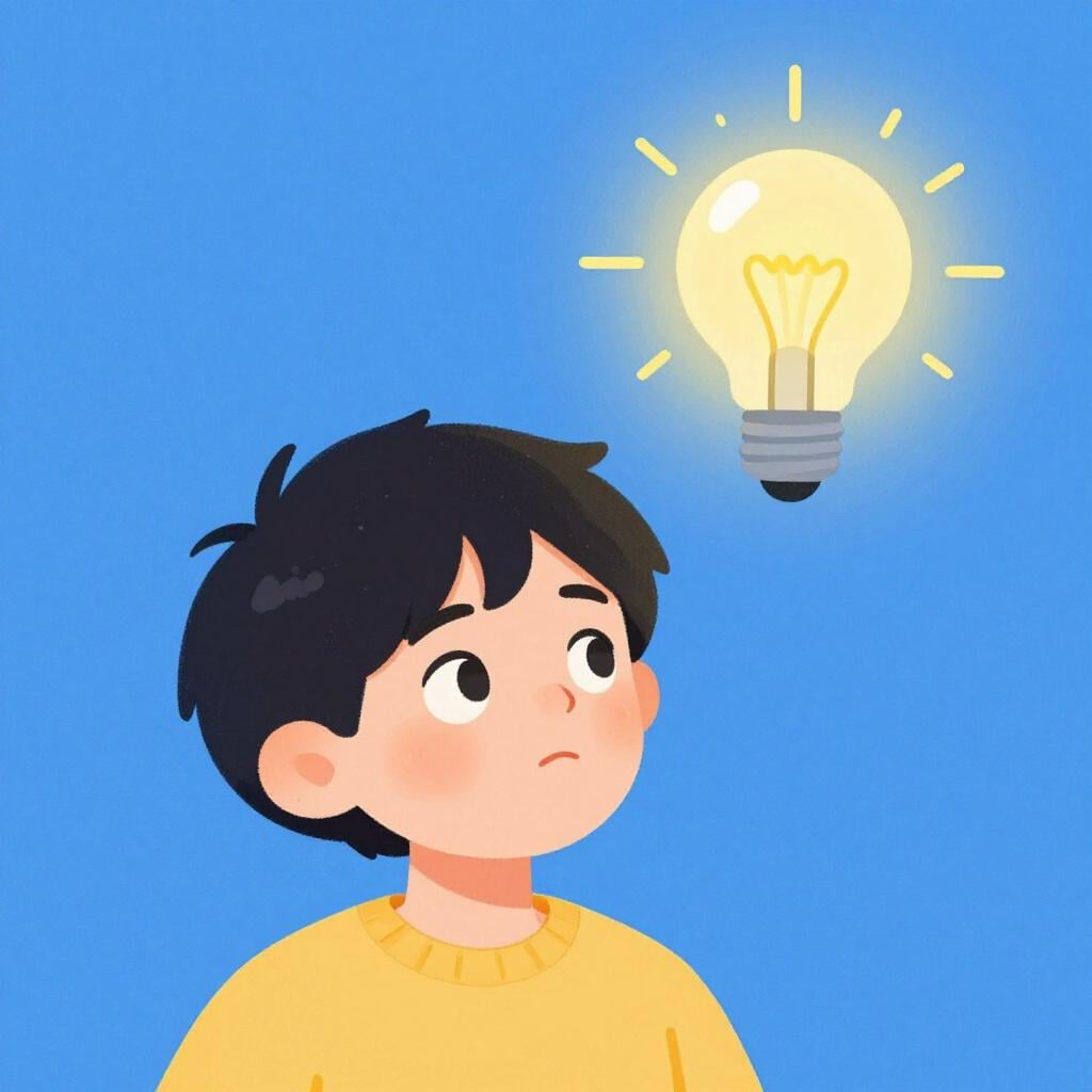 A person looking thoughtful with a glowing yellow lightbulb appearing softly near their head.