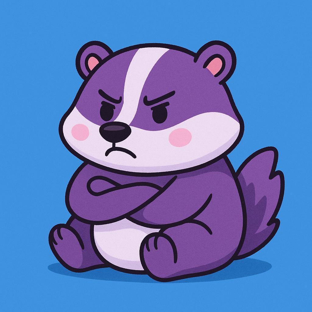 A simple illustration of a small animal character sitting down with its arms crossed and a deeply sullen, pouting expression, showing it has been angered.