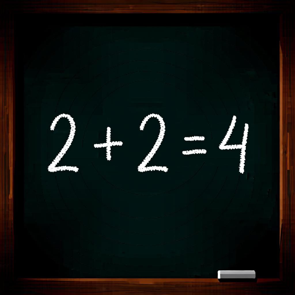 De eenvoudige wiskundige vergelijking '2 + 2 = 4' geschreven op een schoolbord.