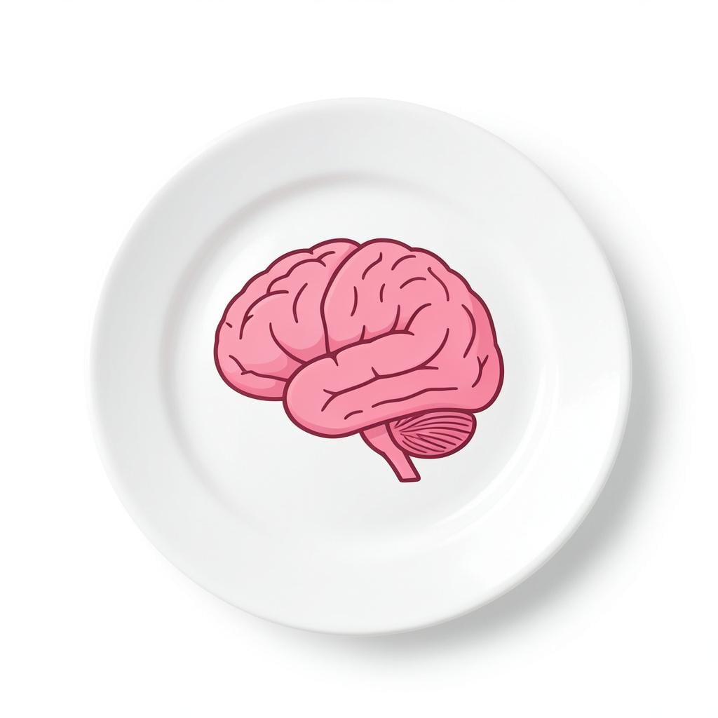 A simple drawing of a whole brain on a clean white plate.