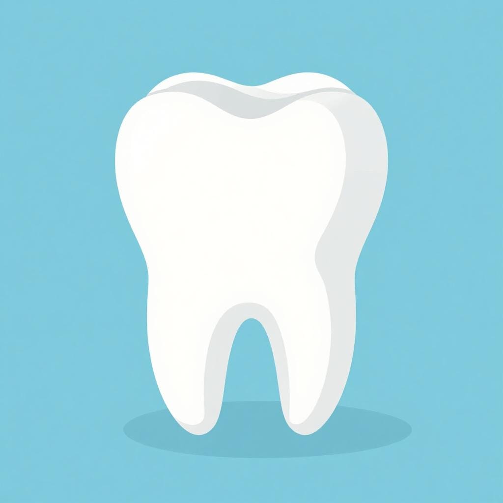 A single, clean white human molar tooth centered on a soft blue background.