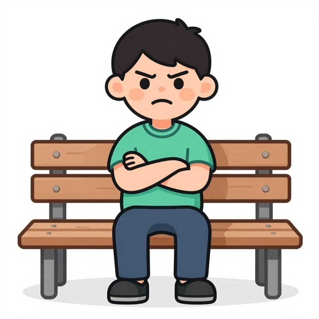 A person with a very grumpy expression, crossed arms, and a furrowed brow.