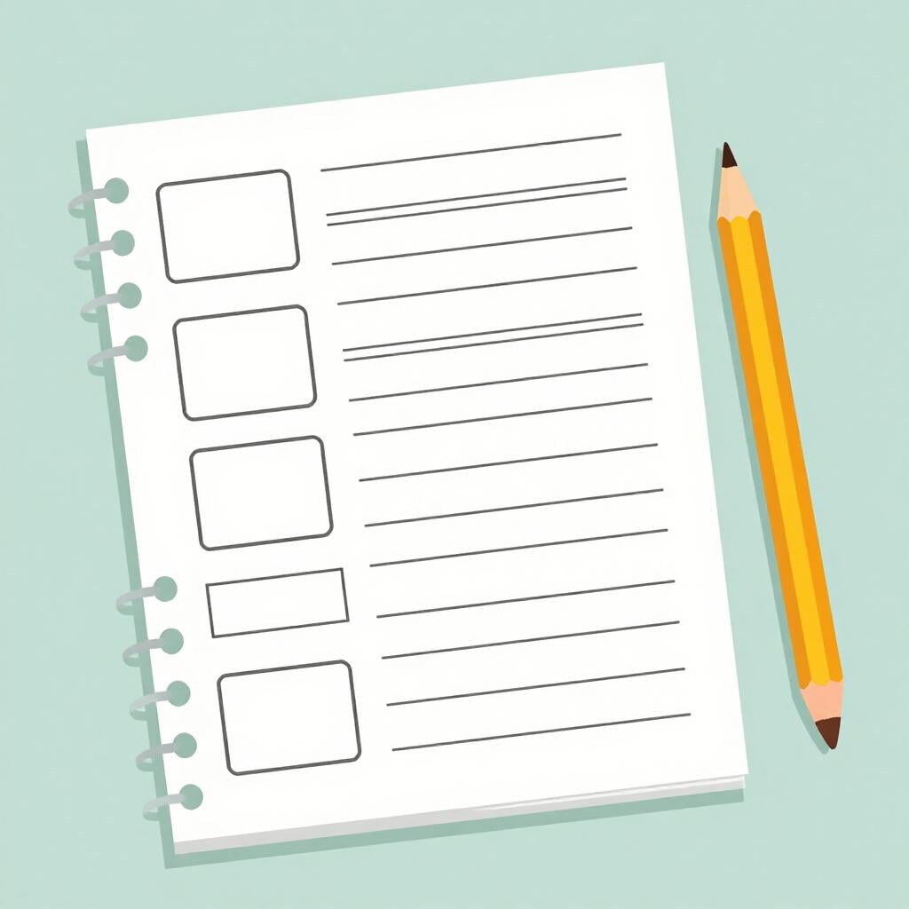 Um documento de papel em branco com linhas e caixas vazias ao lado de um lápis.
