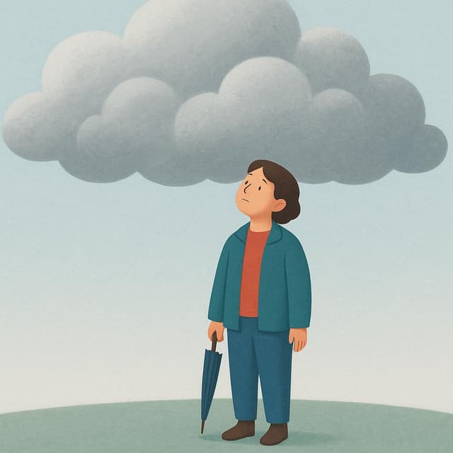 Eine Person blickt in einen bewölkten Himmel und hält einen Regenschirm, weil sie vermutet, dass es regnen wird.