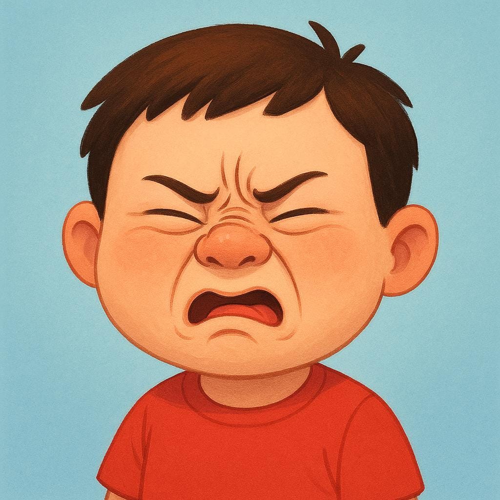 A simple drawing of a face showing an expression of extreme revulsion and disgust.