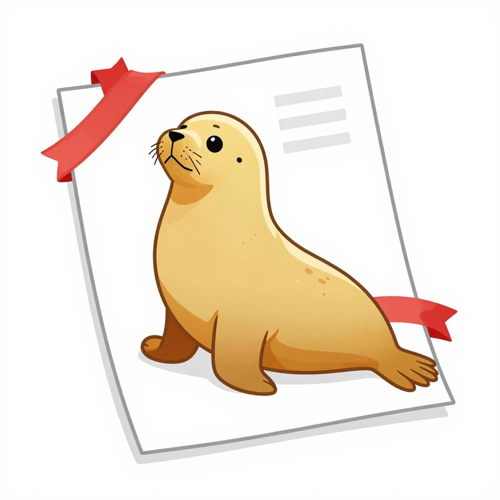 A shiny gold seal with a red ribbon placed on a clean document.