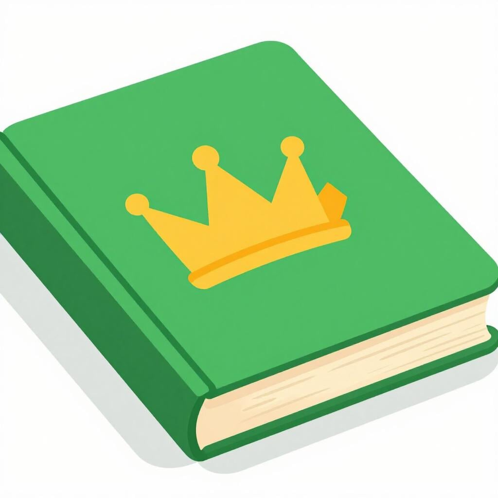 A thick hardcover book with a colorful cover featuring a large golden crown illustration.