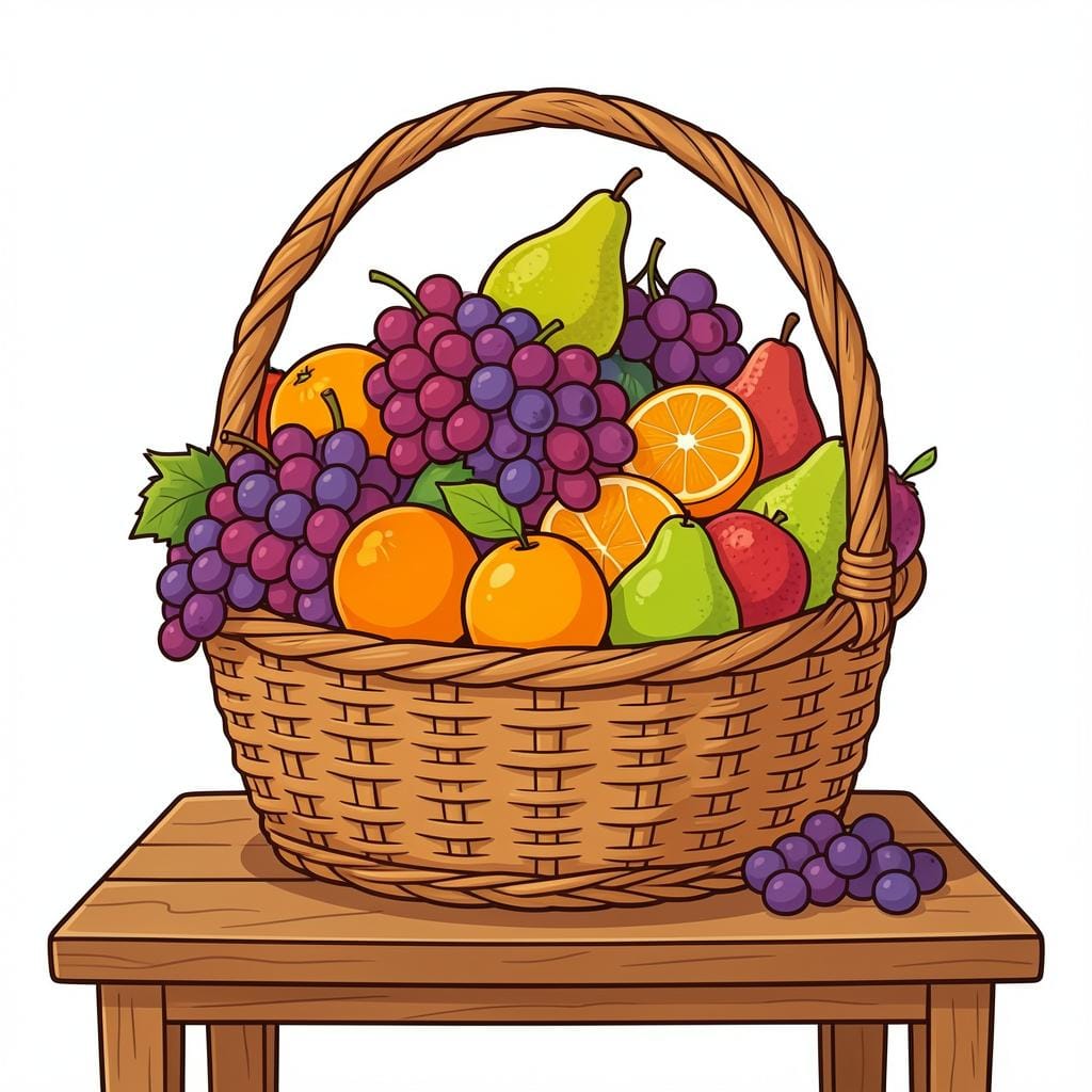 A very large, overflowing basket of colorful ripe fruit.