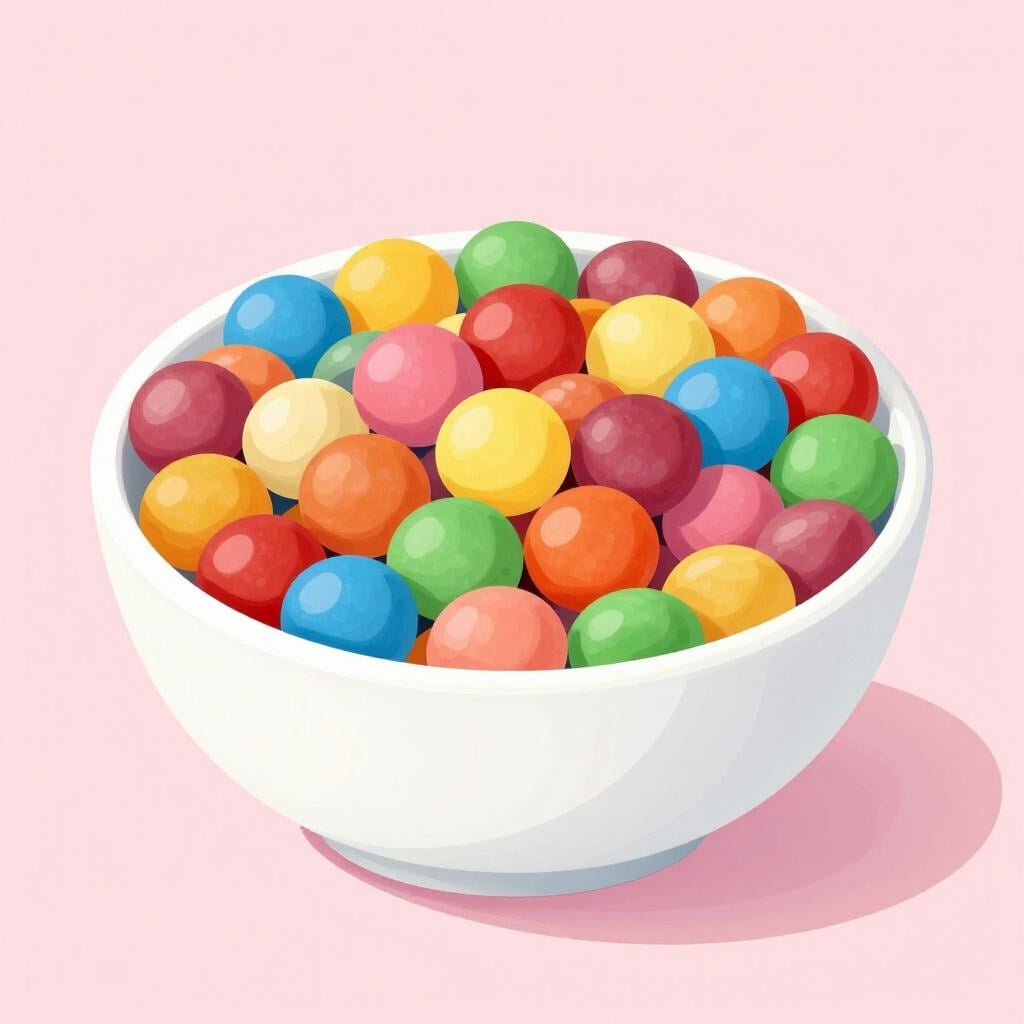 A bowl filled with a variety of different colored candies like red, blue, green, and yellow mixed together.