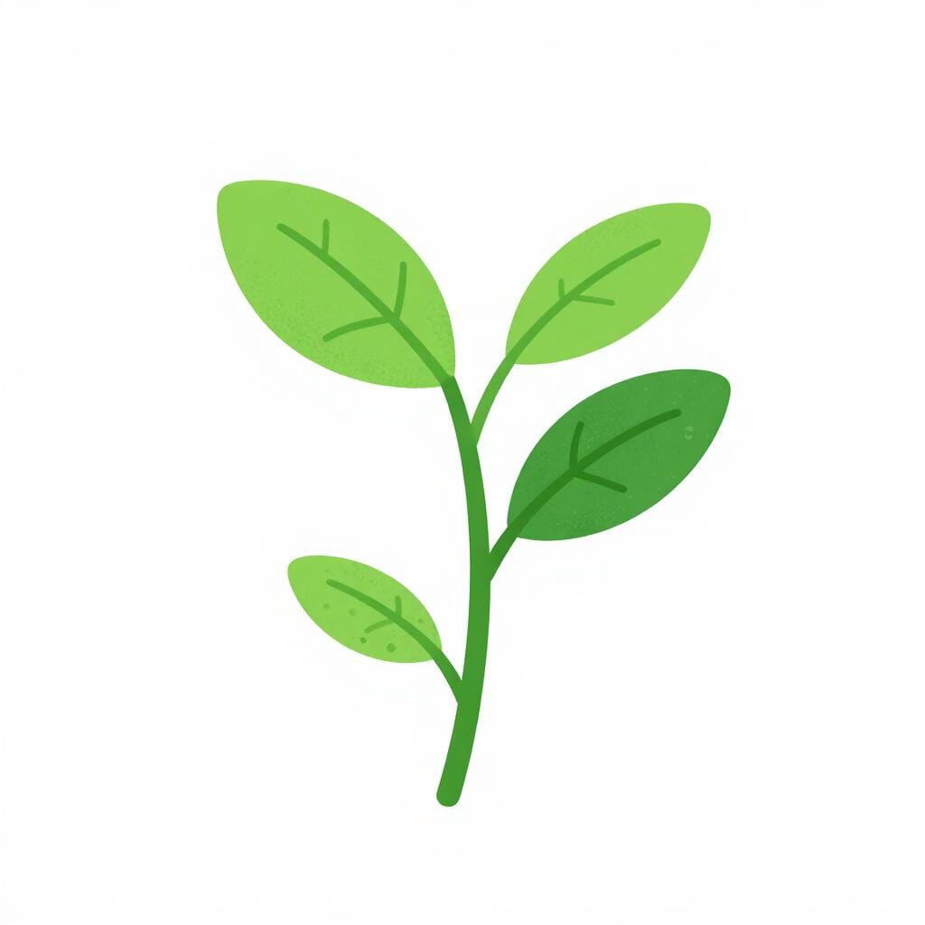 A single green plant stem with a few small leaves attached, standing vertically.