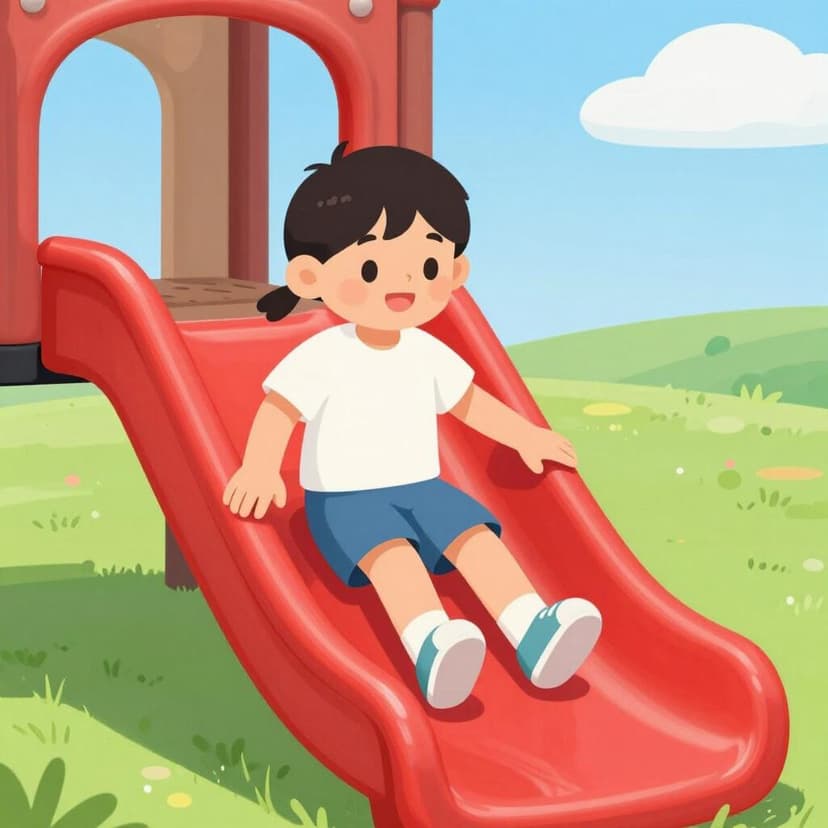 滑り台を滑り降りる子供の写真。