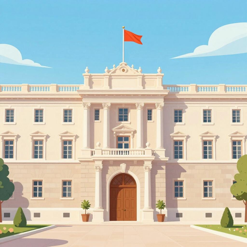 A grand, historic stone building with arched windows and flags flying on top, representing a seat of regional government.