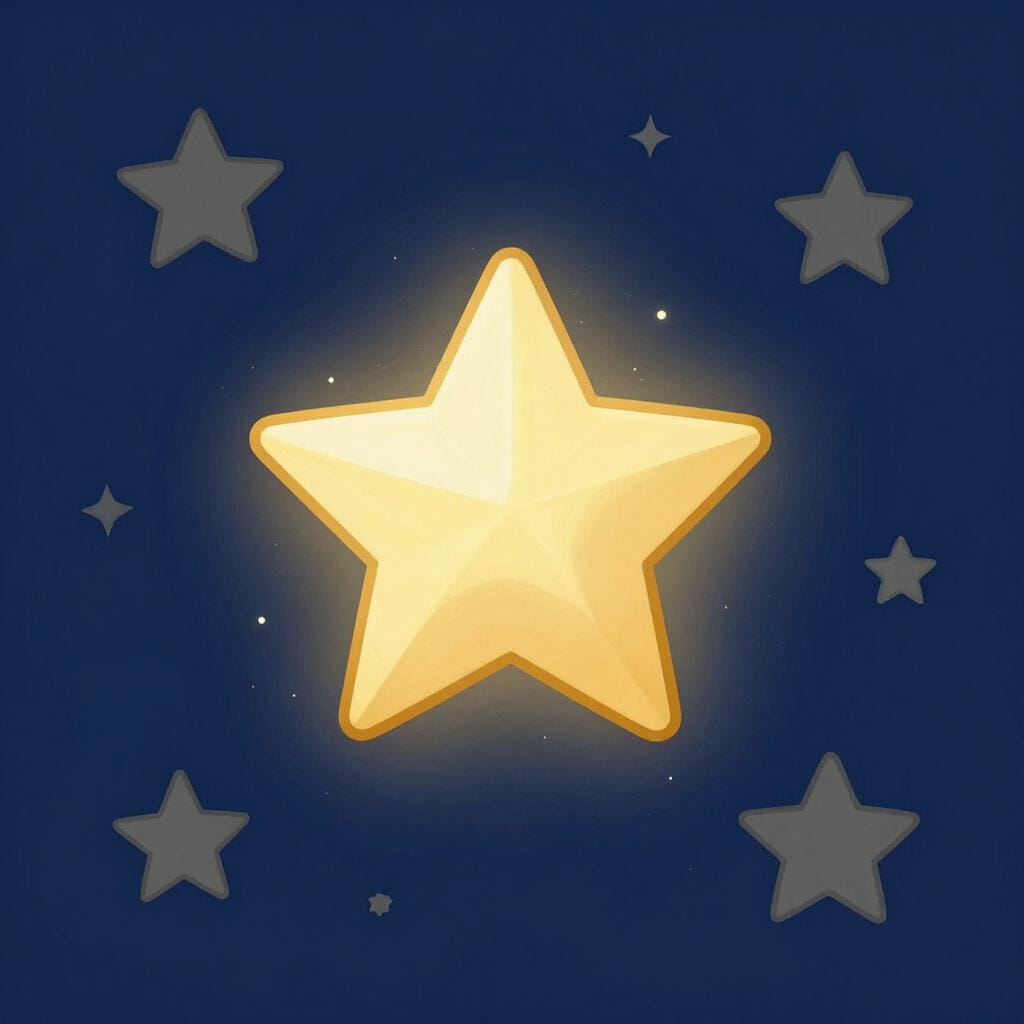 A single bright gold star shining brilliantly among several dull grey stars.