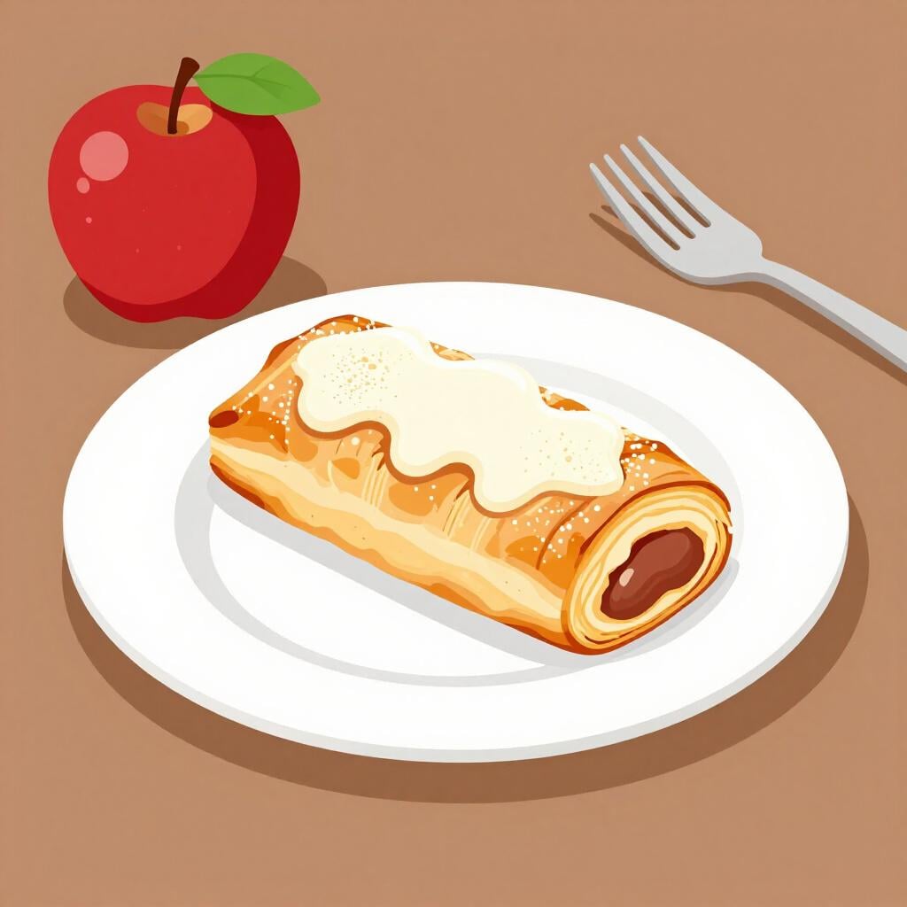 Une pâtisserie autrichienne classique, un strudel aux pommes, sur une assiette.