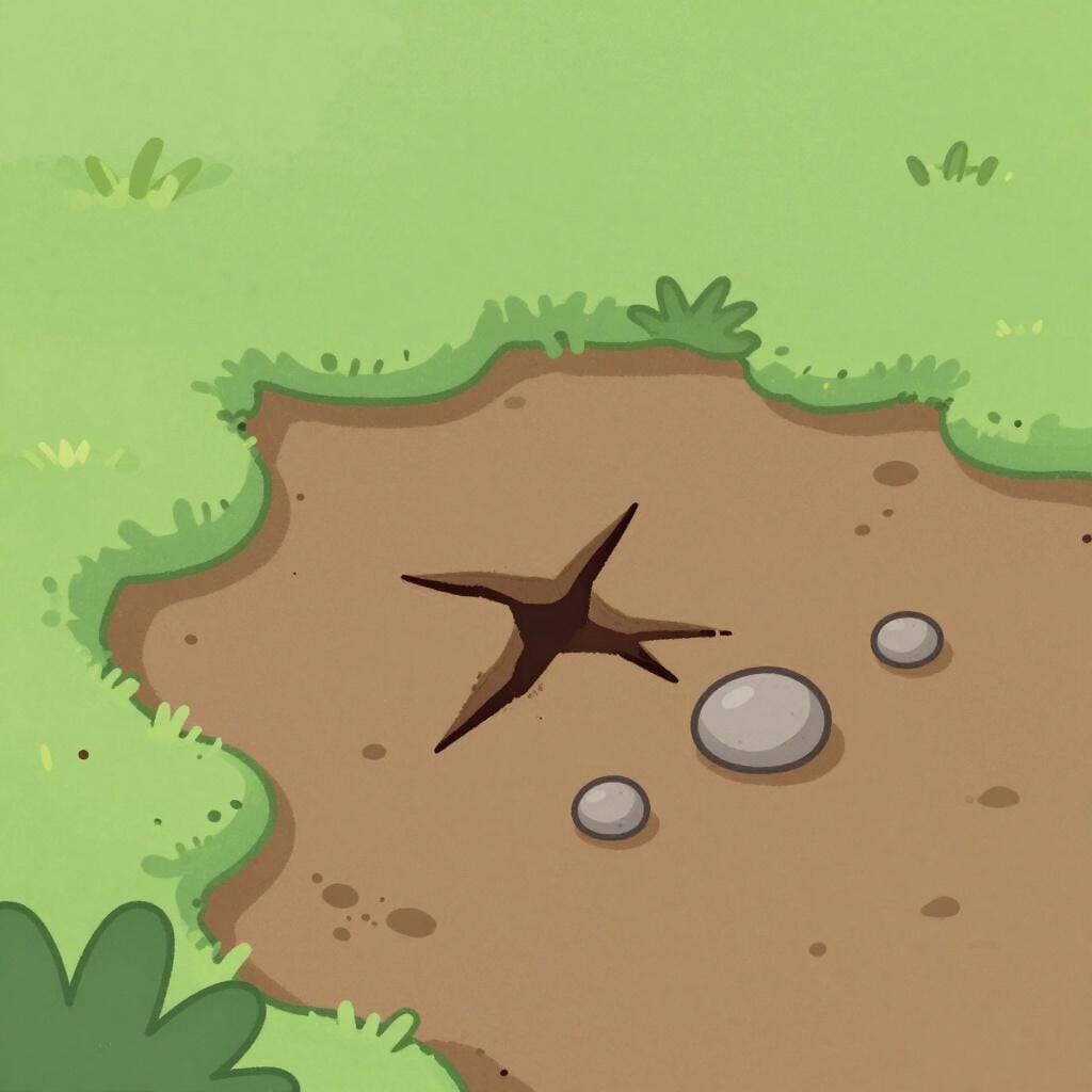 Una piccola crepa che si forma nel terreno con alcune piccole rocce sparse intorno.