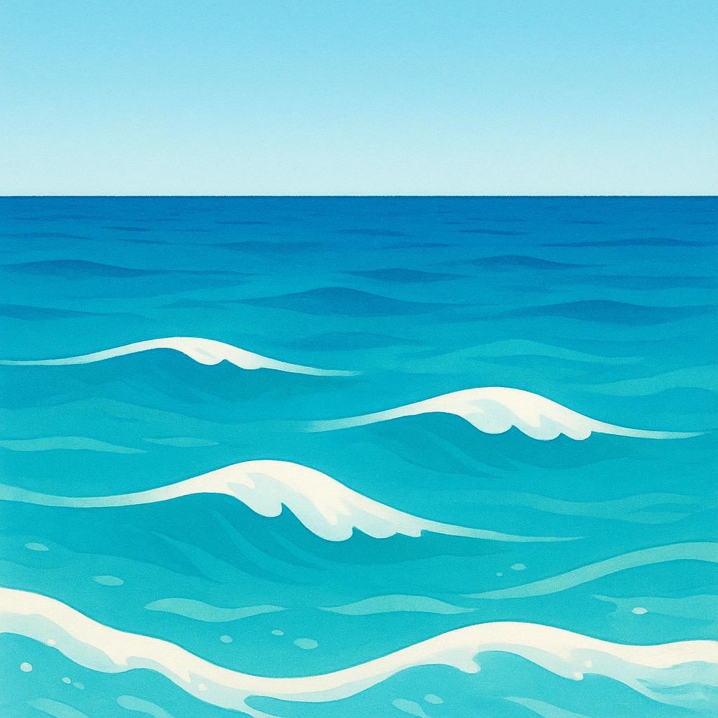 A simple, expansive view of deep blue ocean water meeting the clear blue sky at the horizon line.