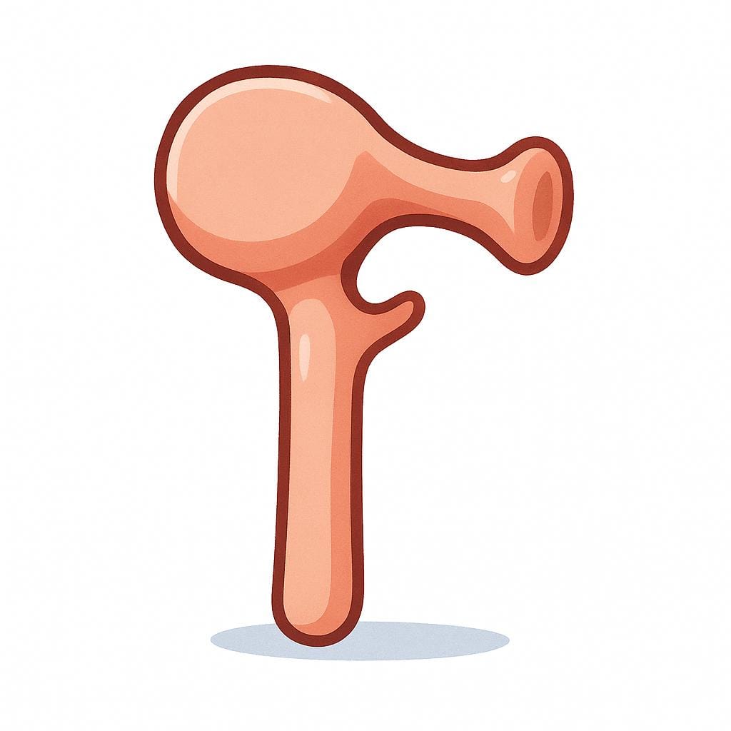 A highly simplified illustration of the malleus bone, also known as the hammer bone, from the human ear.