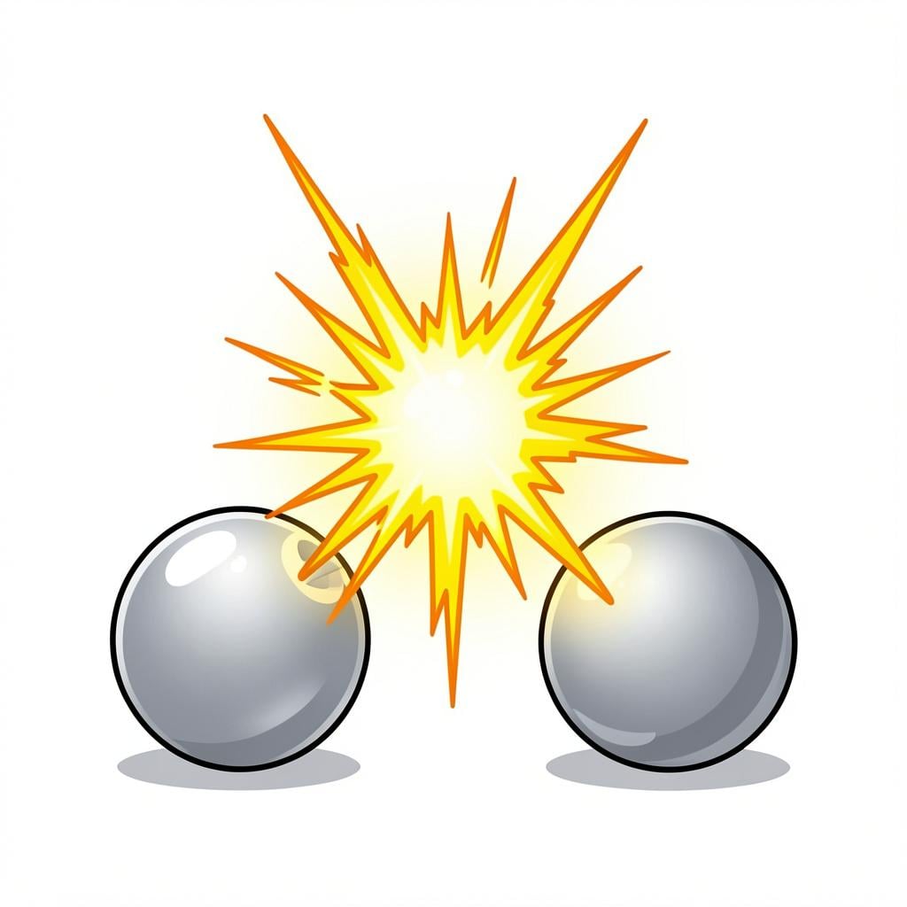 A yellow lightning bolt sparking between two metal spheres.