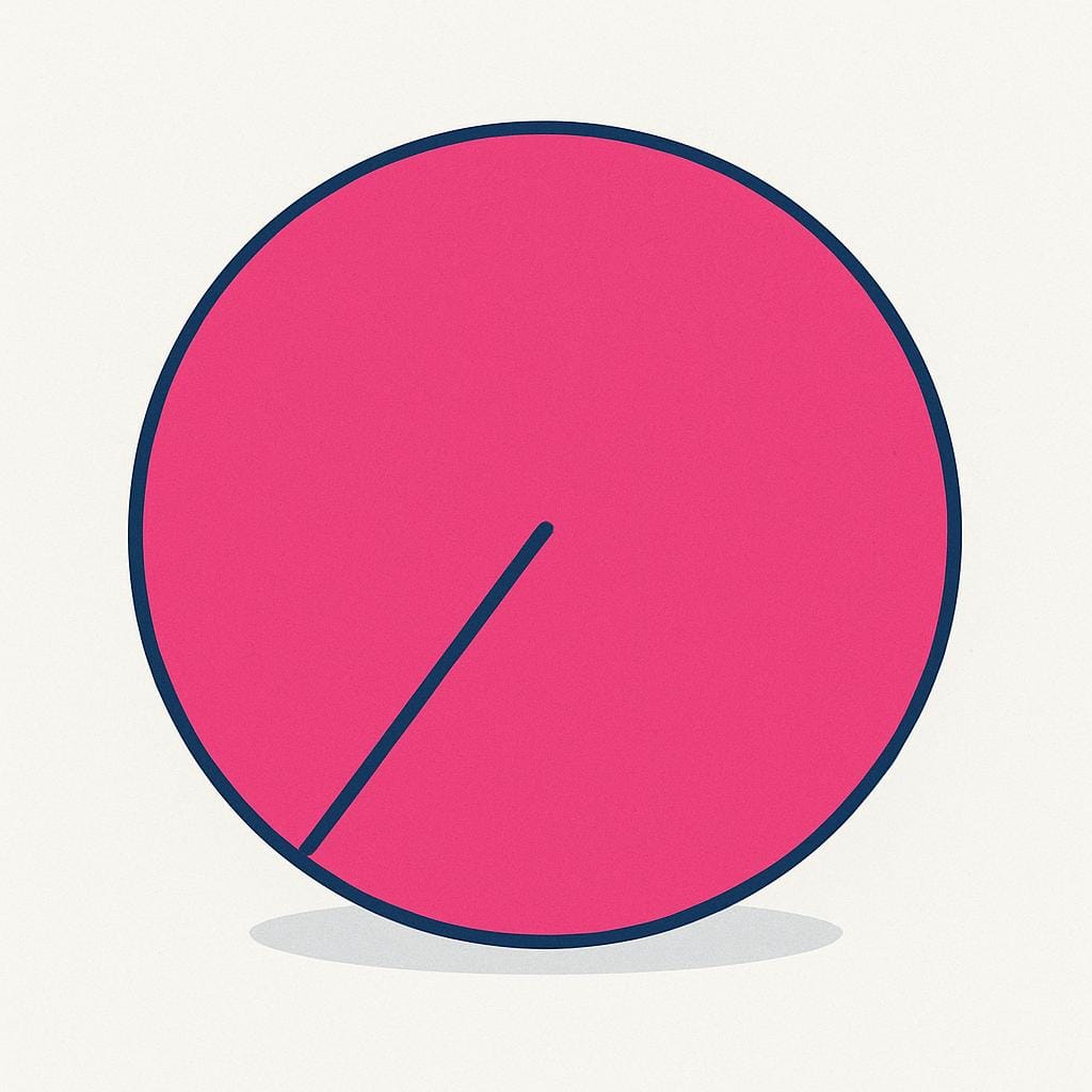 A large, brightly colored circle with a line segment drawn from its center point to the edge.