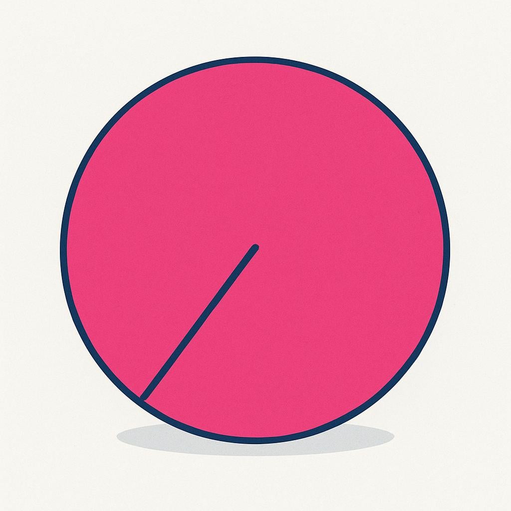A large, brightly colored circle with a line segment drawn from its center point to the edge.