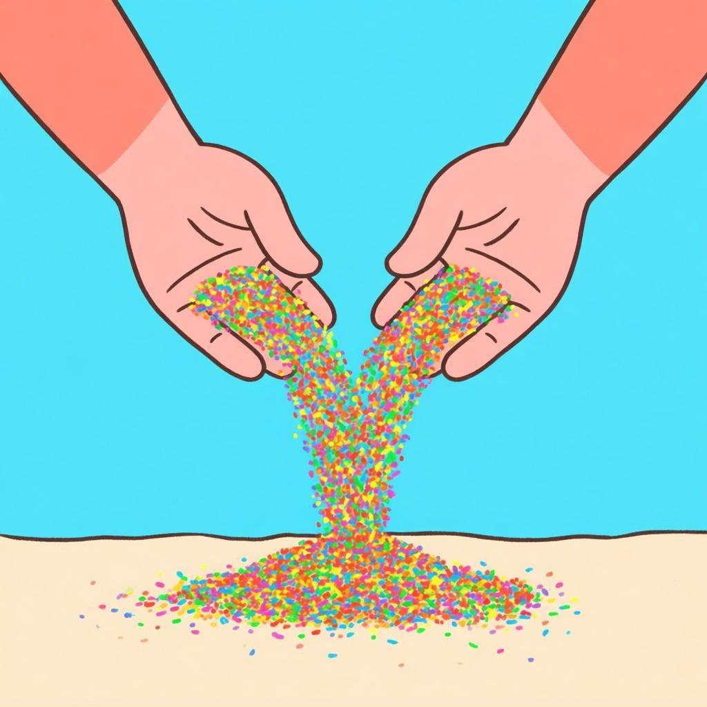 A close-up of a pair of hands letting fine, golden sand pour uselessly onto the ground, symbolizing wasted time or effort.