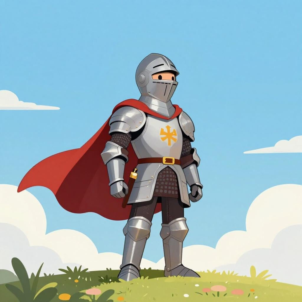 A small knight standing confidently in front of a giant, glowing mountain.