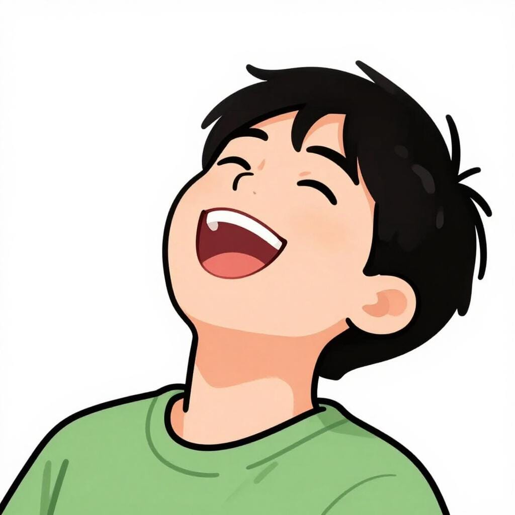 활짝 웃으며 기쁨을 표현하는 사람.